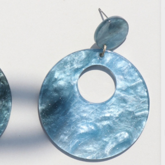 Blue Bohemian geometric round hoops acrylic Circle - Picture 4 of 7